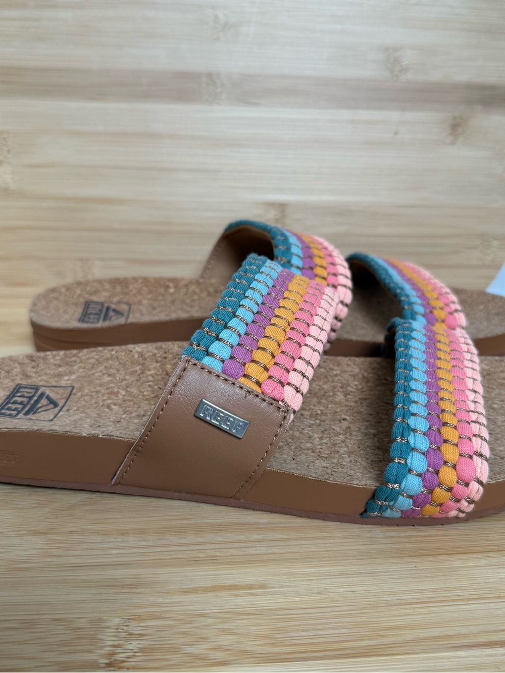 Reef Women’s Cork Slide Sandals Size 9 Colorful Woven Double Strap Comfort - Picture 6 of 9